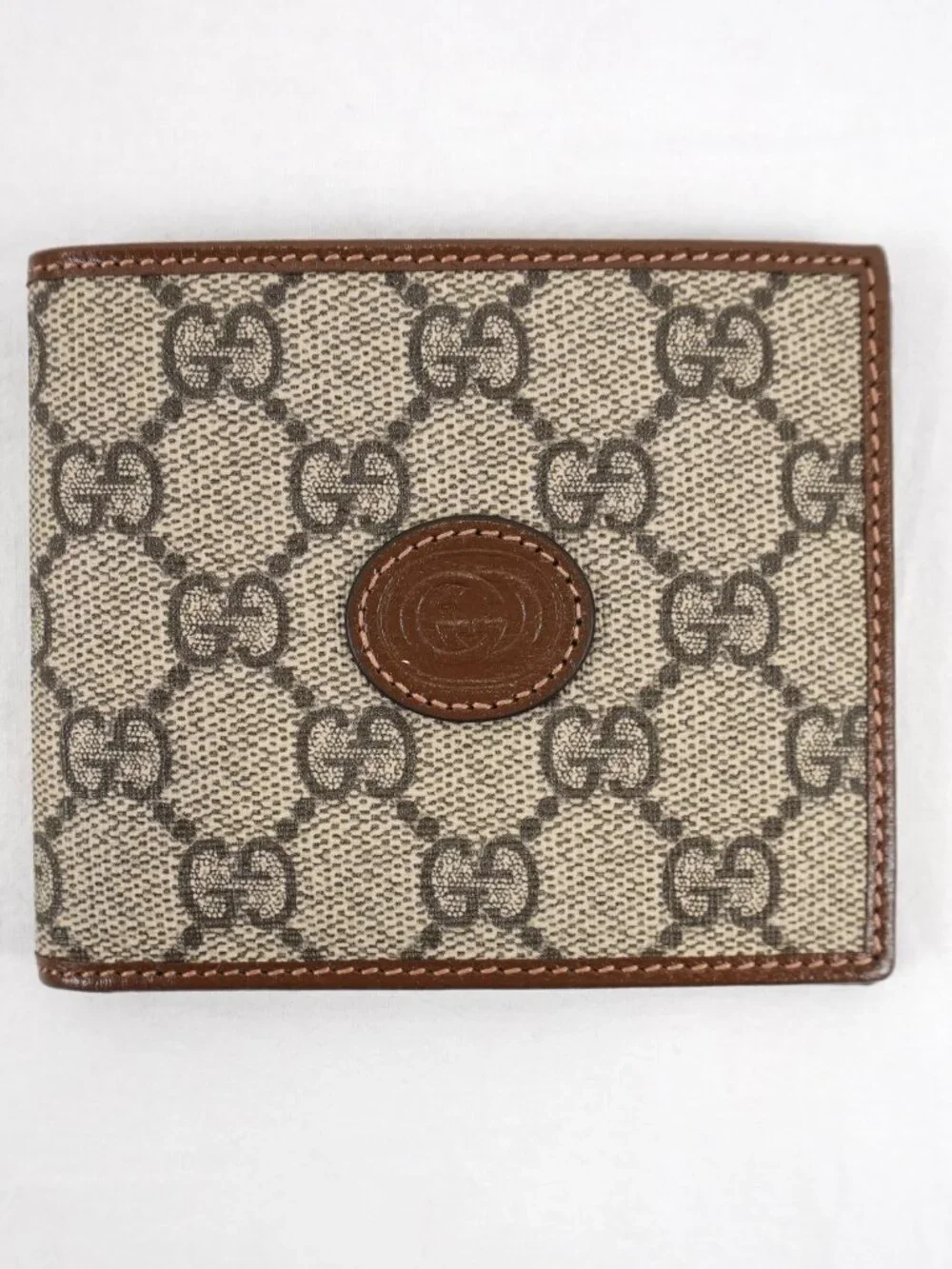 Gucci GG Supreme Logo Bifold Wallet In Beige & Brown Coated Canvas With Dust Bag - Picture 1 of 13